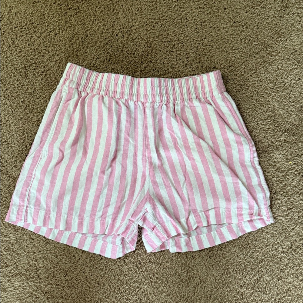 Pink and White Striped Casual Shorts